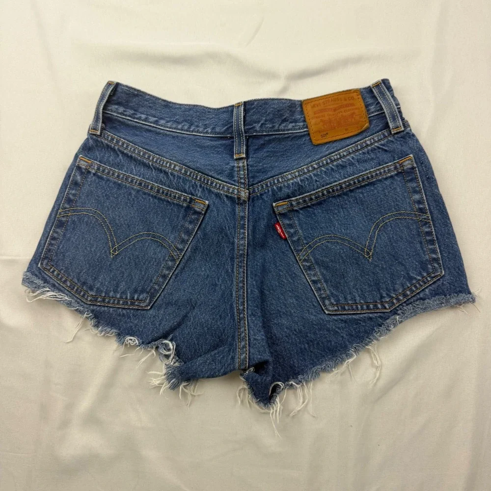 Levi's 501 Original Cut Off Shorts Womens 24 Blue Denim High Rise Button FlyREAD